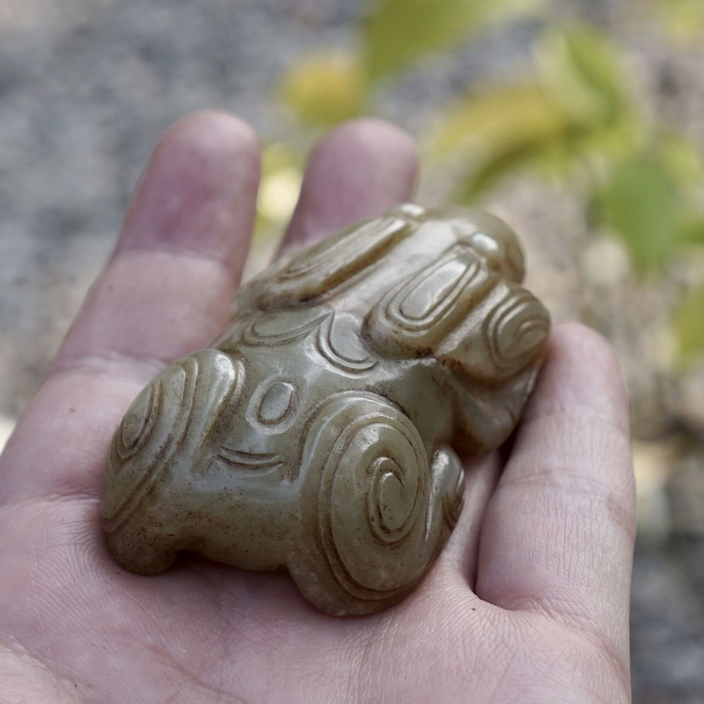 Round Carved Jade Rabbit Paperweight