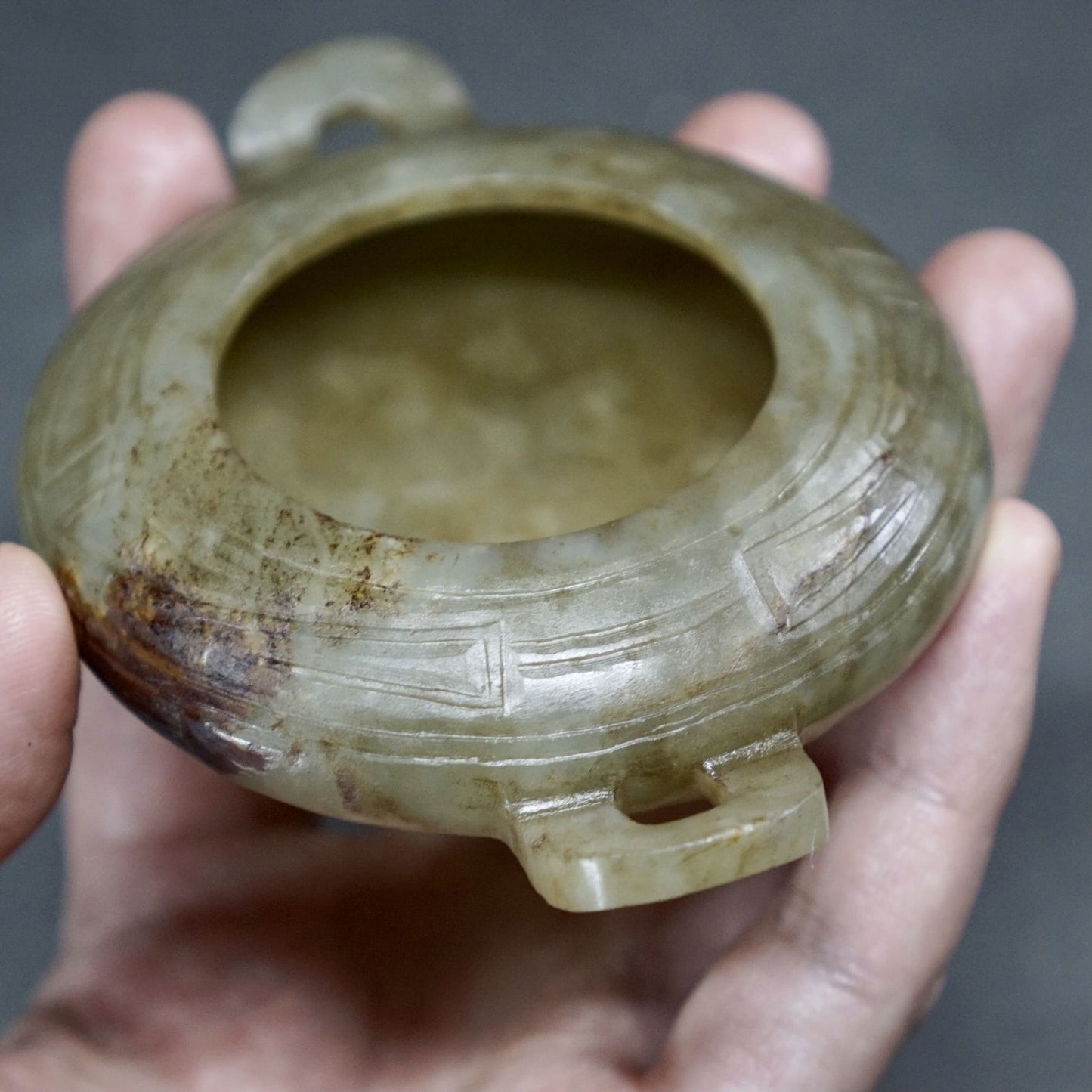Three-legged jade incense burner with two handles