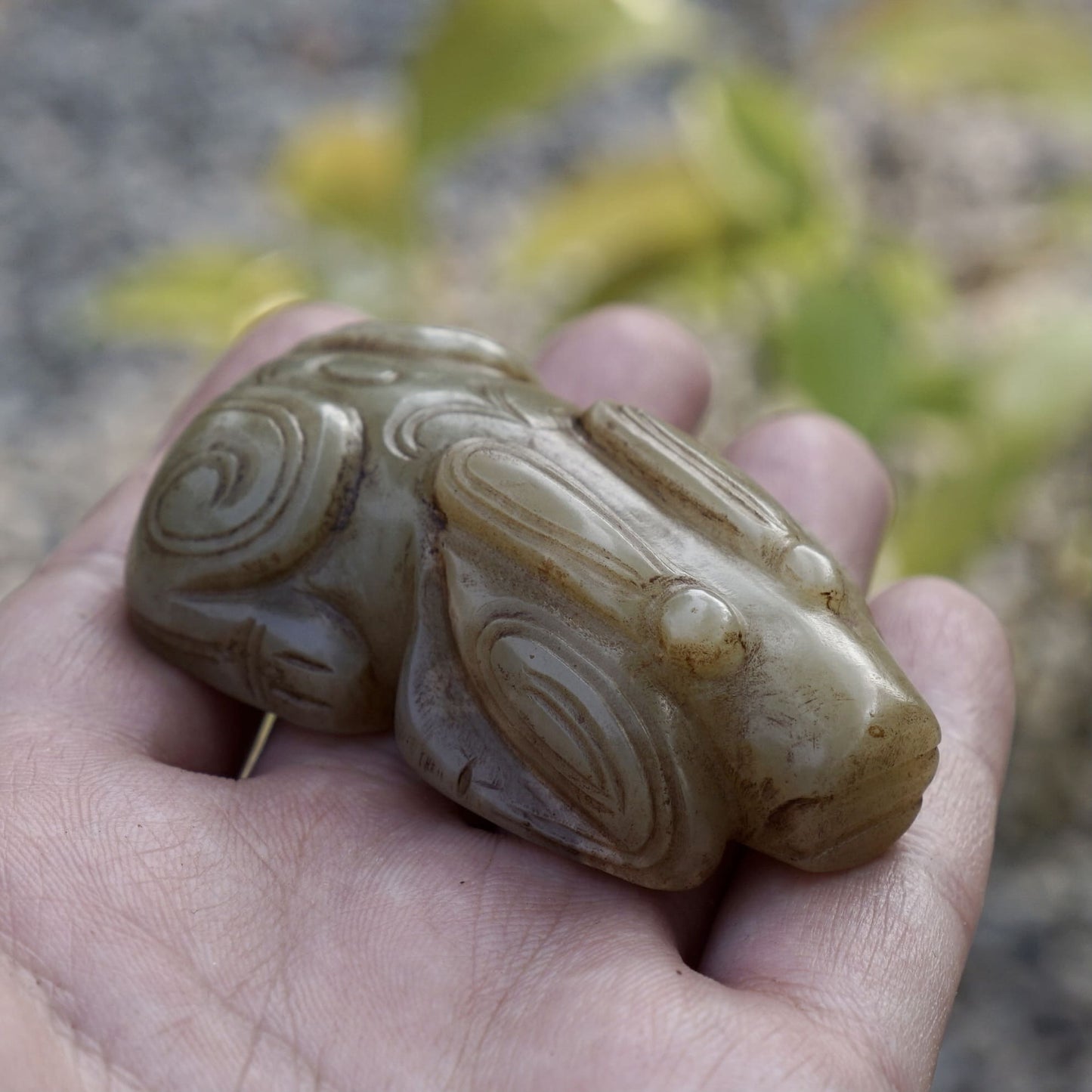 Round Carved Jade Rabbit Paperweight