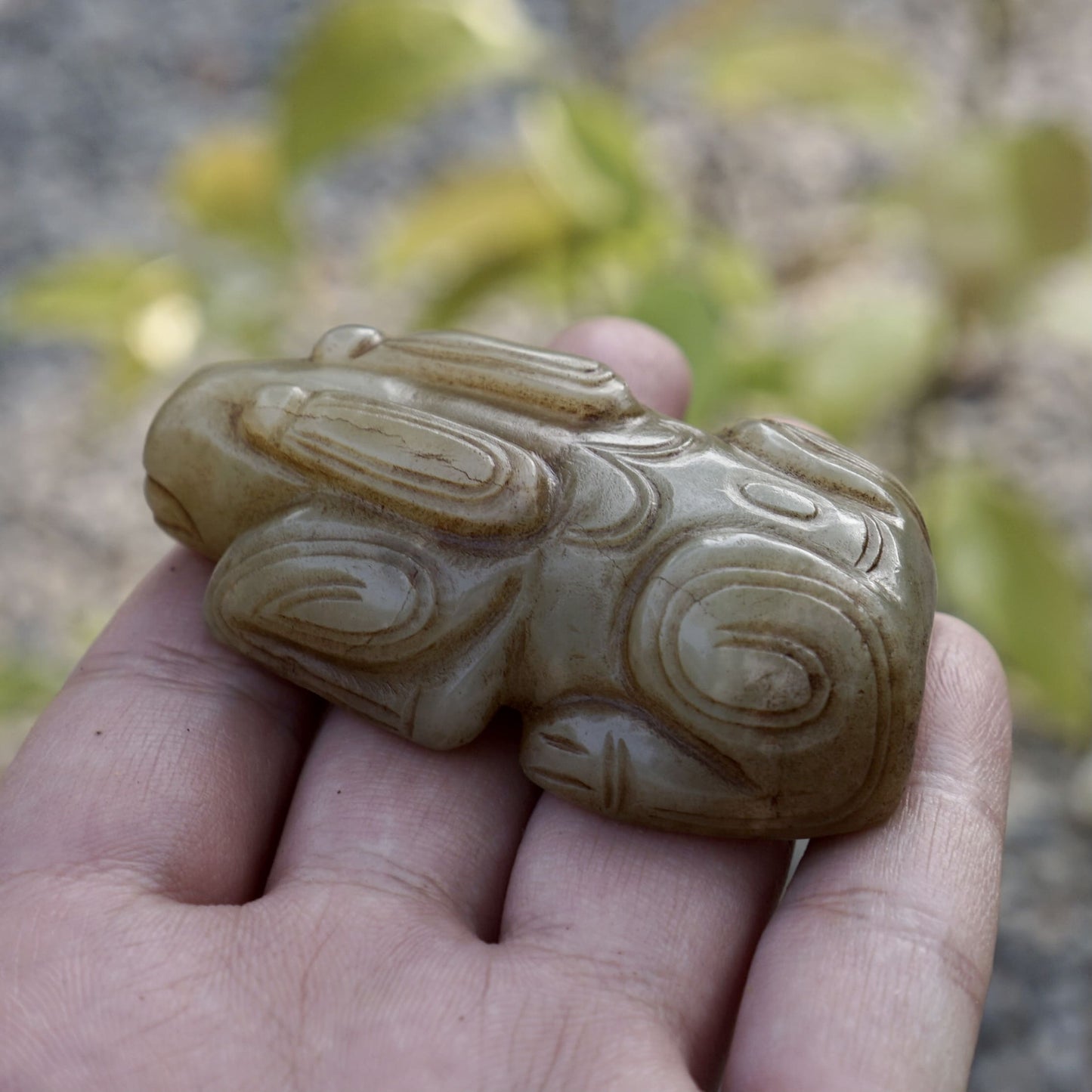 Round Carved Jade Rabbit Paperweight