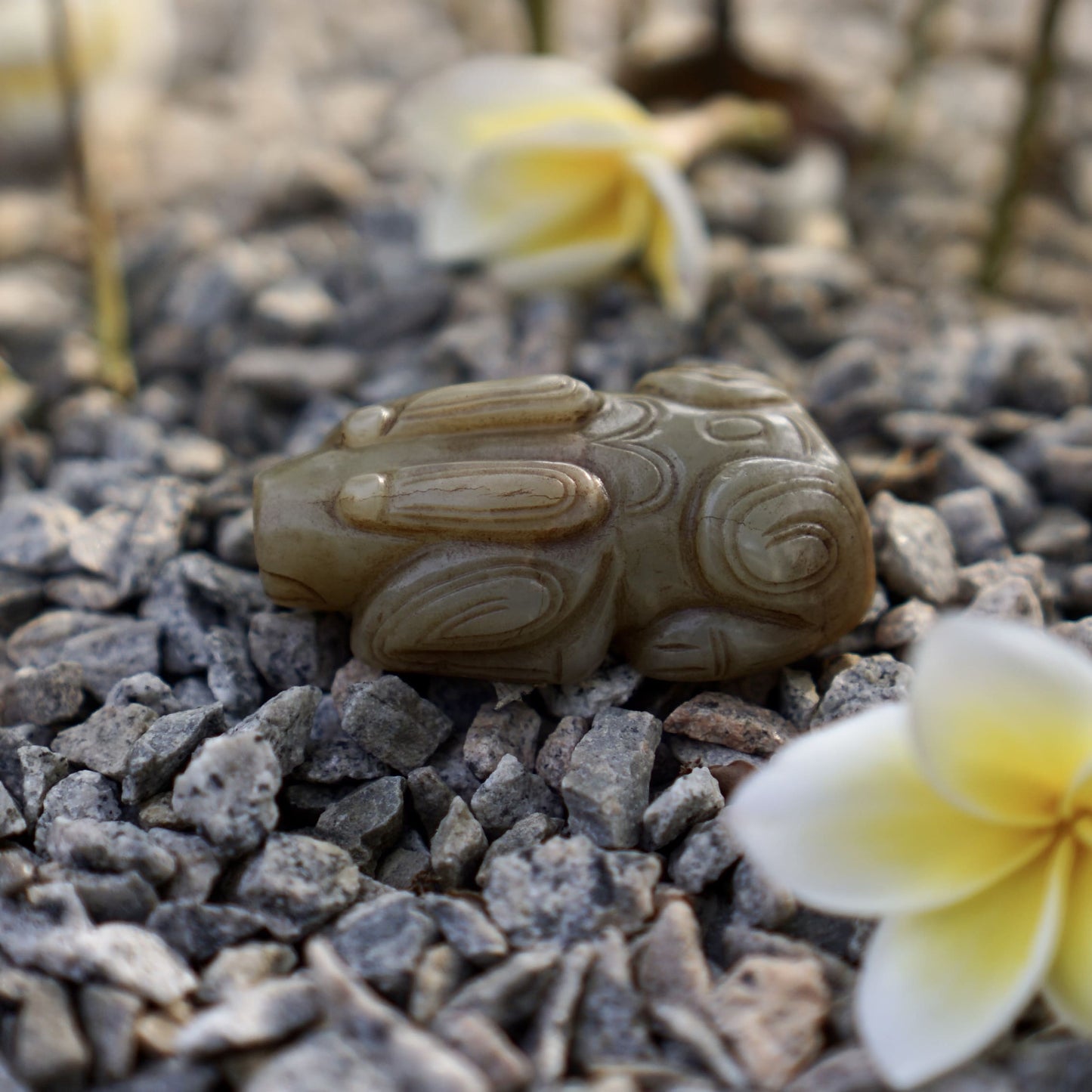 Round Carved Jade Rabbit Paperweight