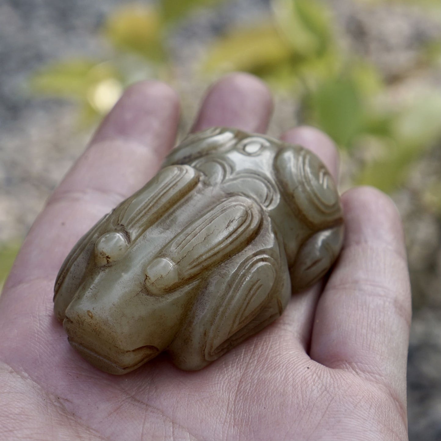 Round Carved Jade Rabbit Paperweight