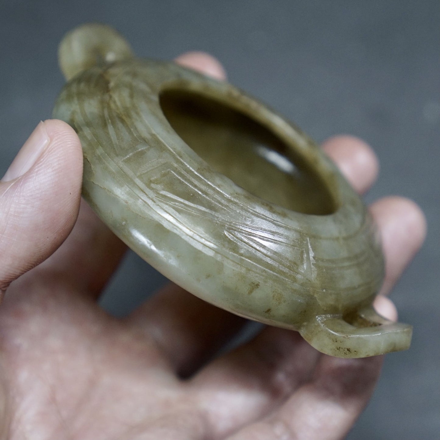 Three-legged jade incense burner with two handles
