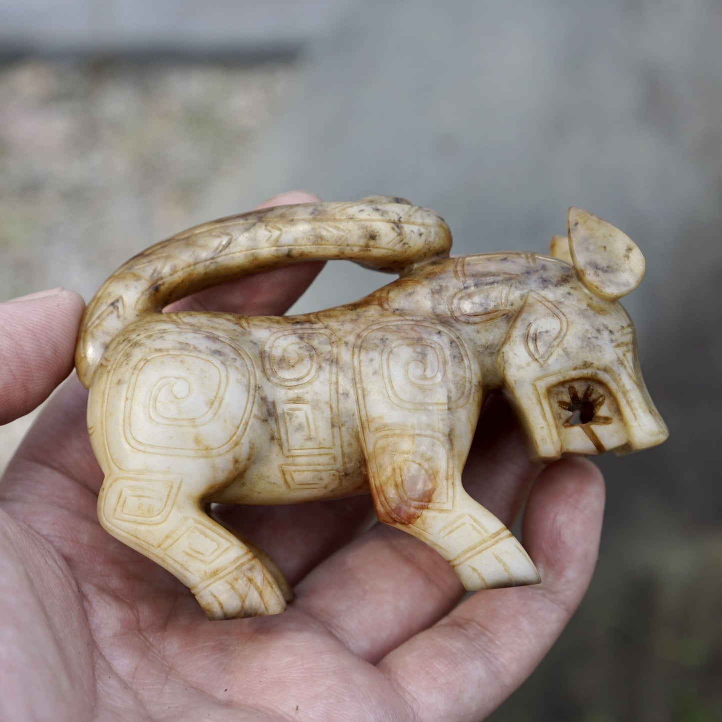 Jade Tiger with Upturned Tail and Artful Soak-induced Color