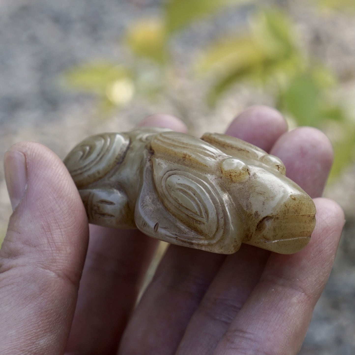 Round Carved Jade Rabbit Paperweight