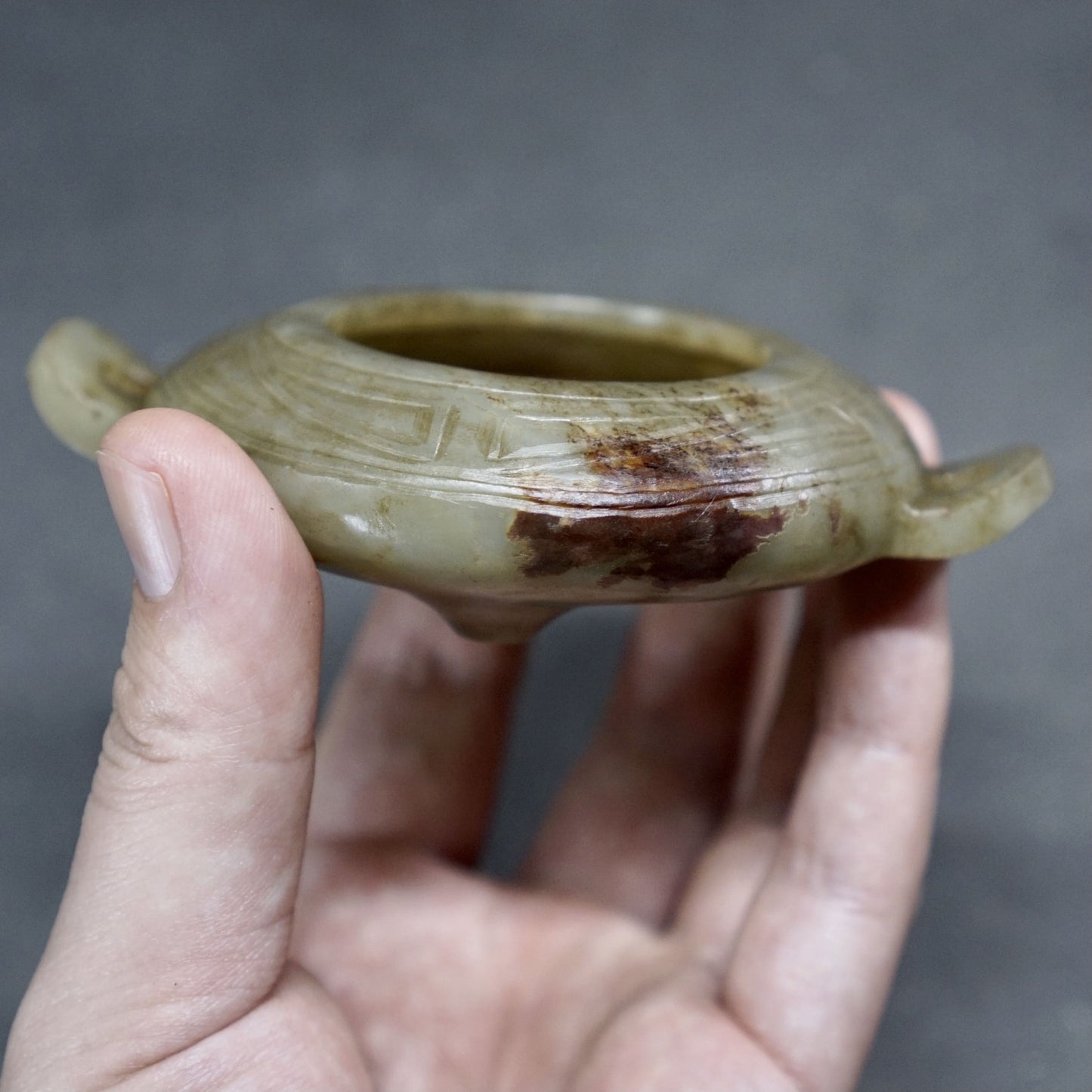 Three-legged jade incense burner with two handles