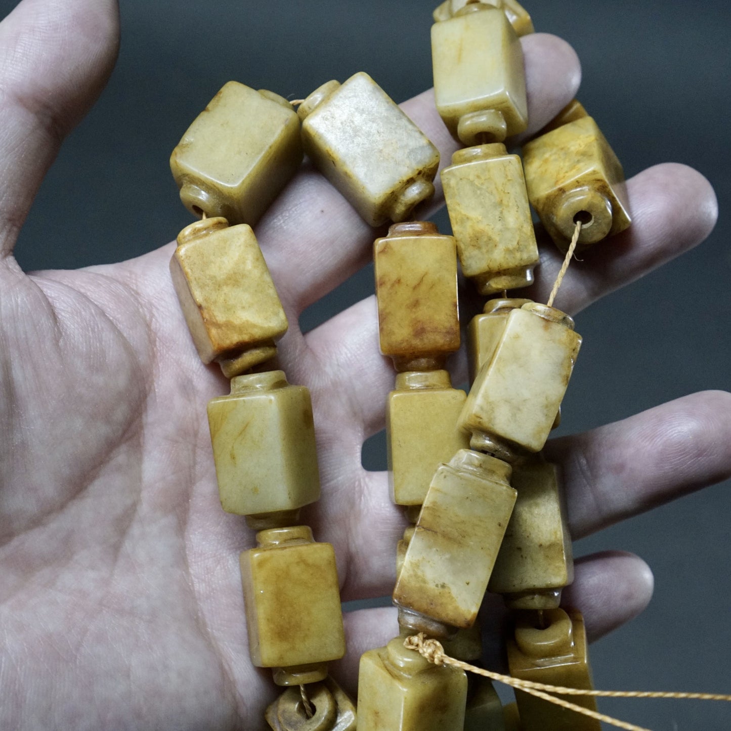 Jade Cong-shaped ancient bead necklace