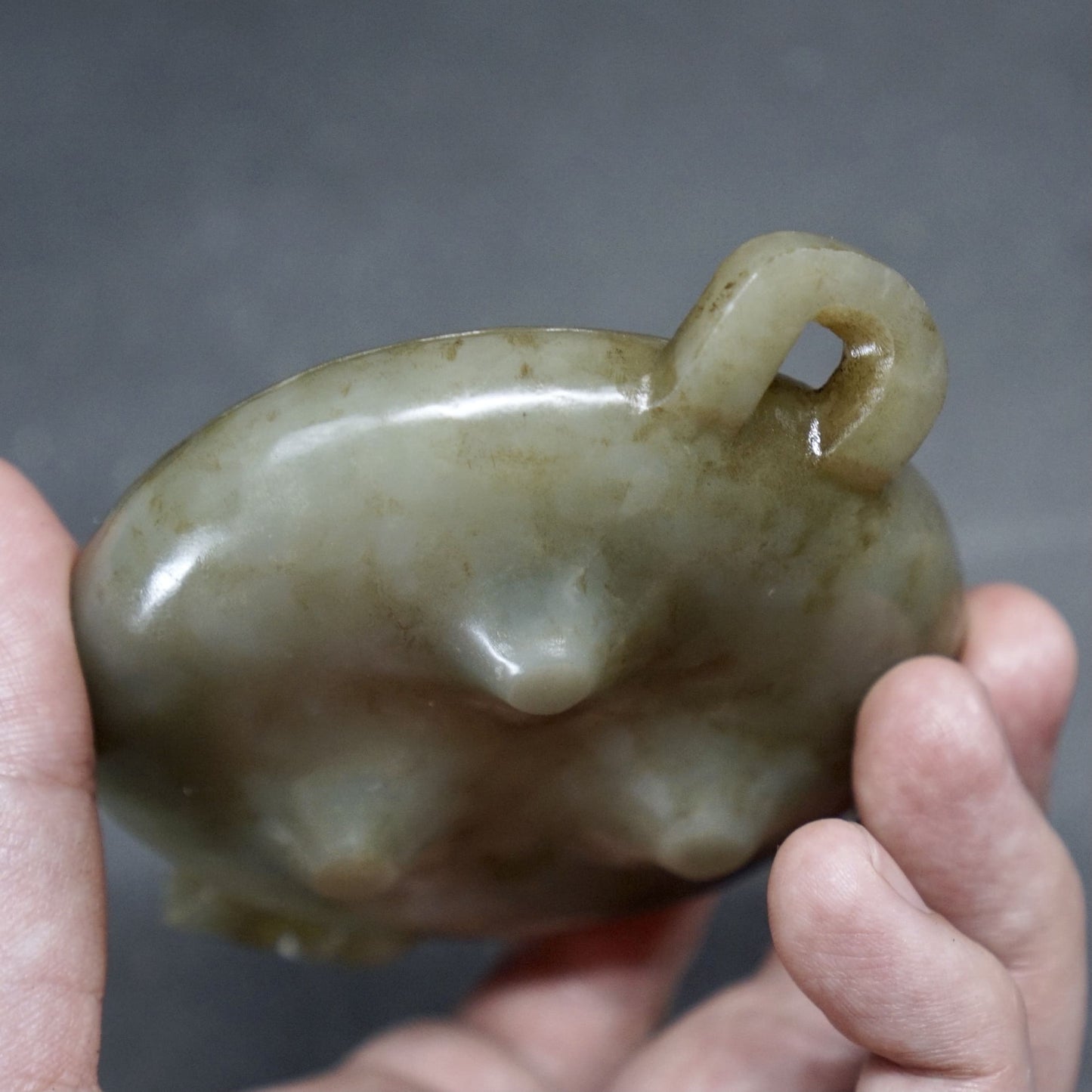 Three-legged jade incense burner with two handles