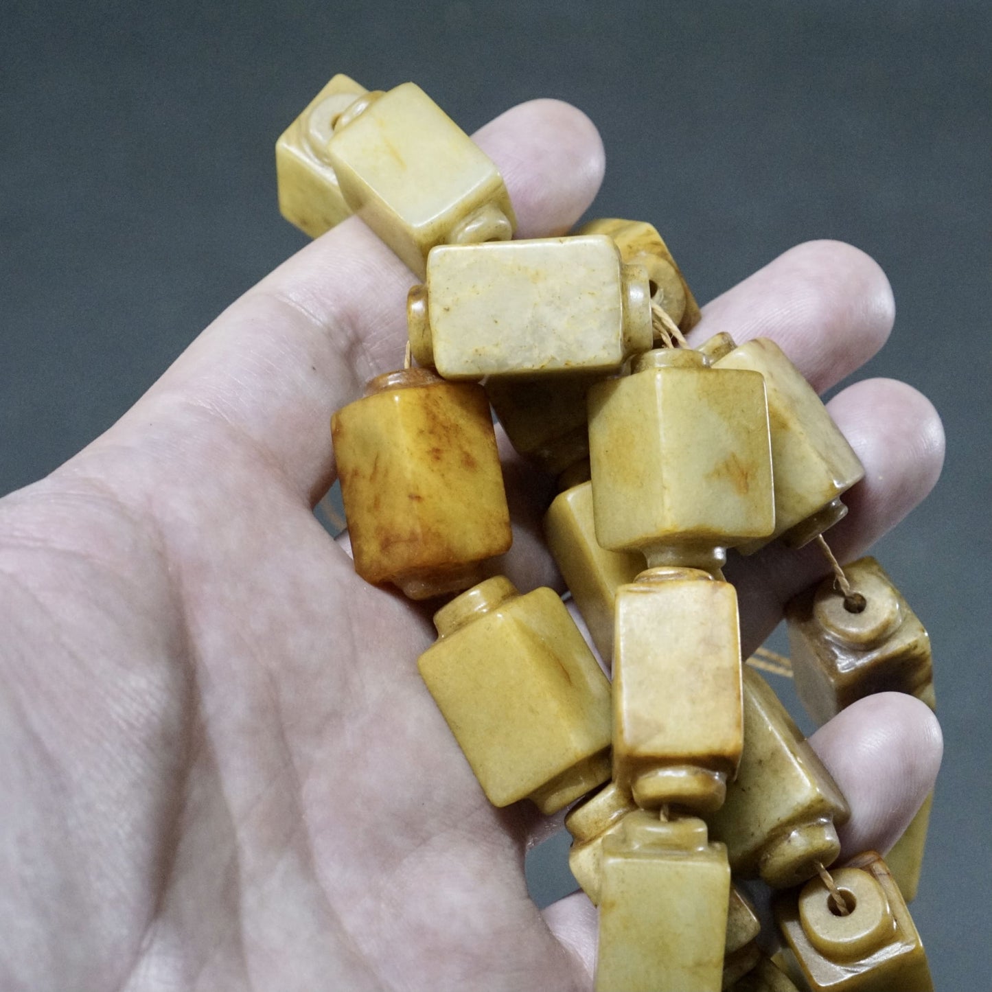 Jade Cong-shaped ancient bead necklace