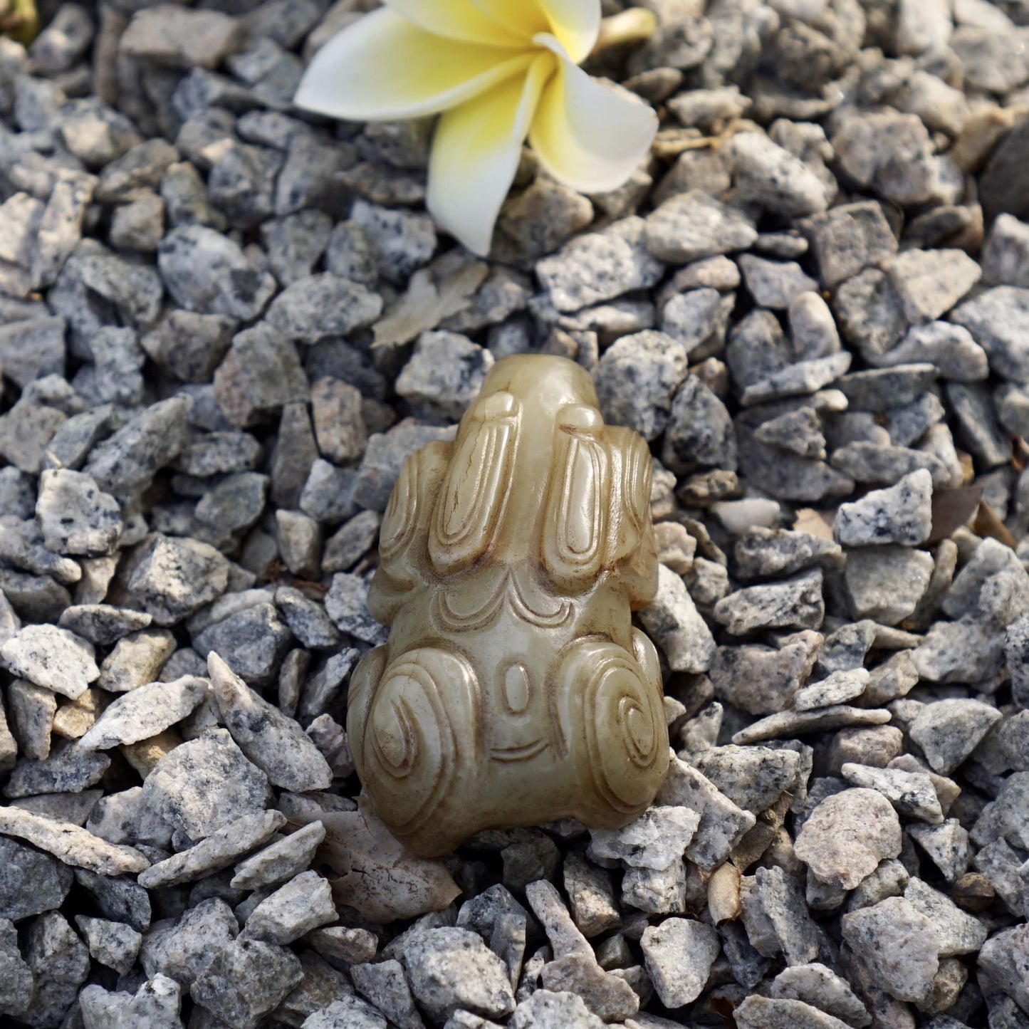 Round Carved Jade Rabbit Paperweight