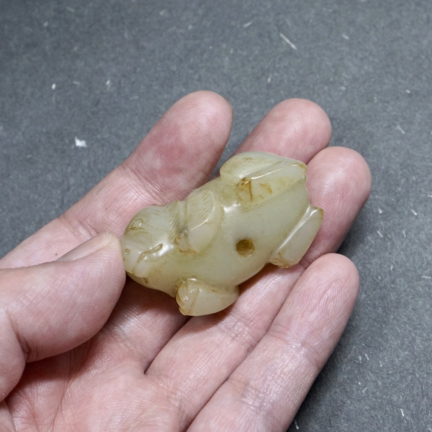 Han pair of pierced fine white jade bear