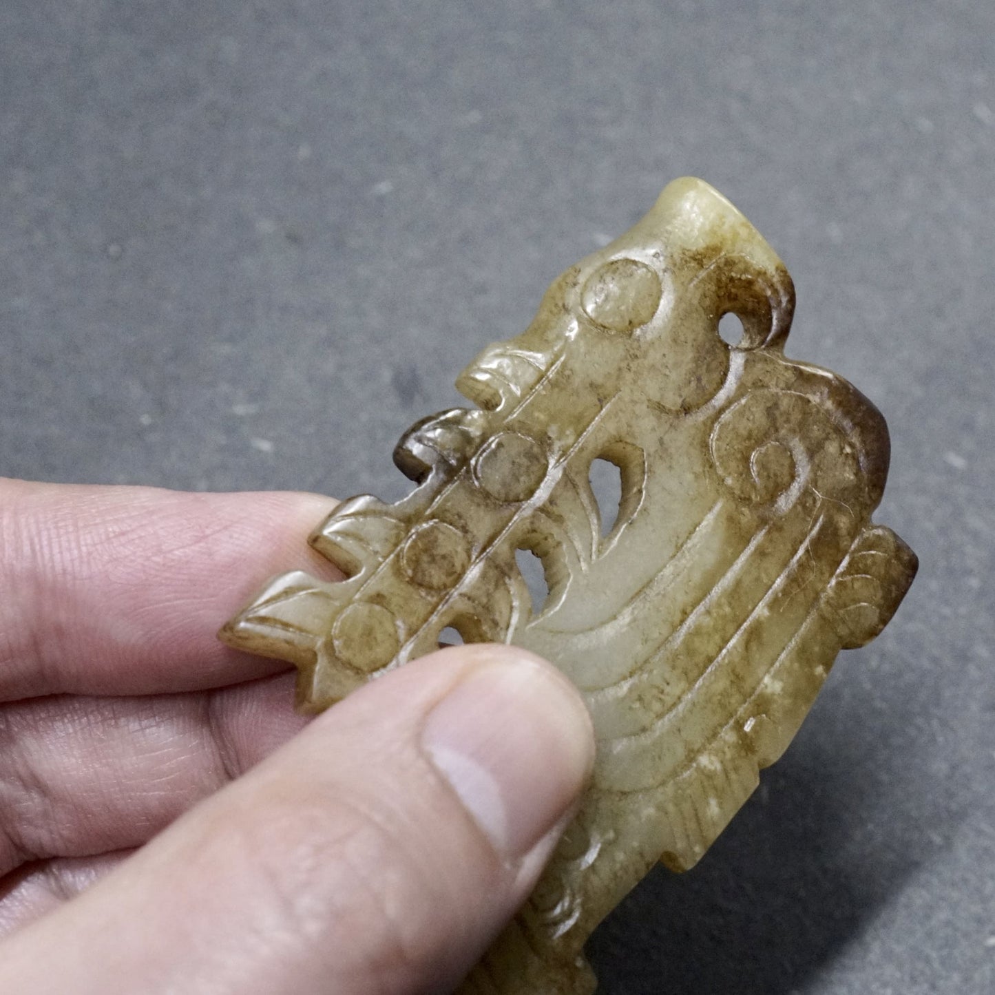 Carved Jade Phoenix with Long Crown