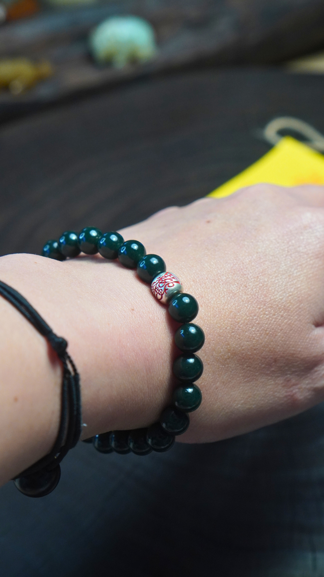 五行旺木 | 東路財神-蕭升硃砂符銀珠 和田青玉手串