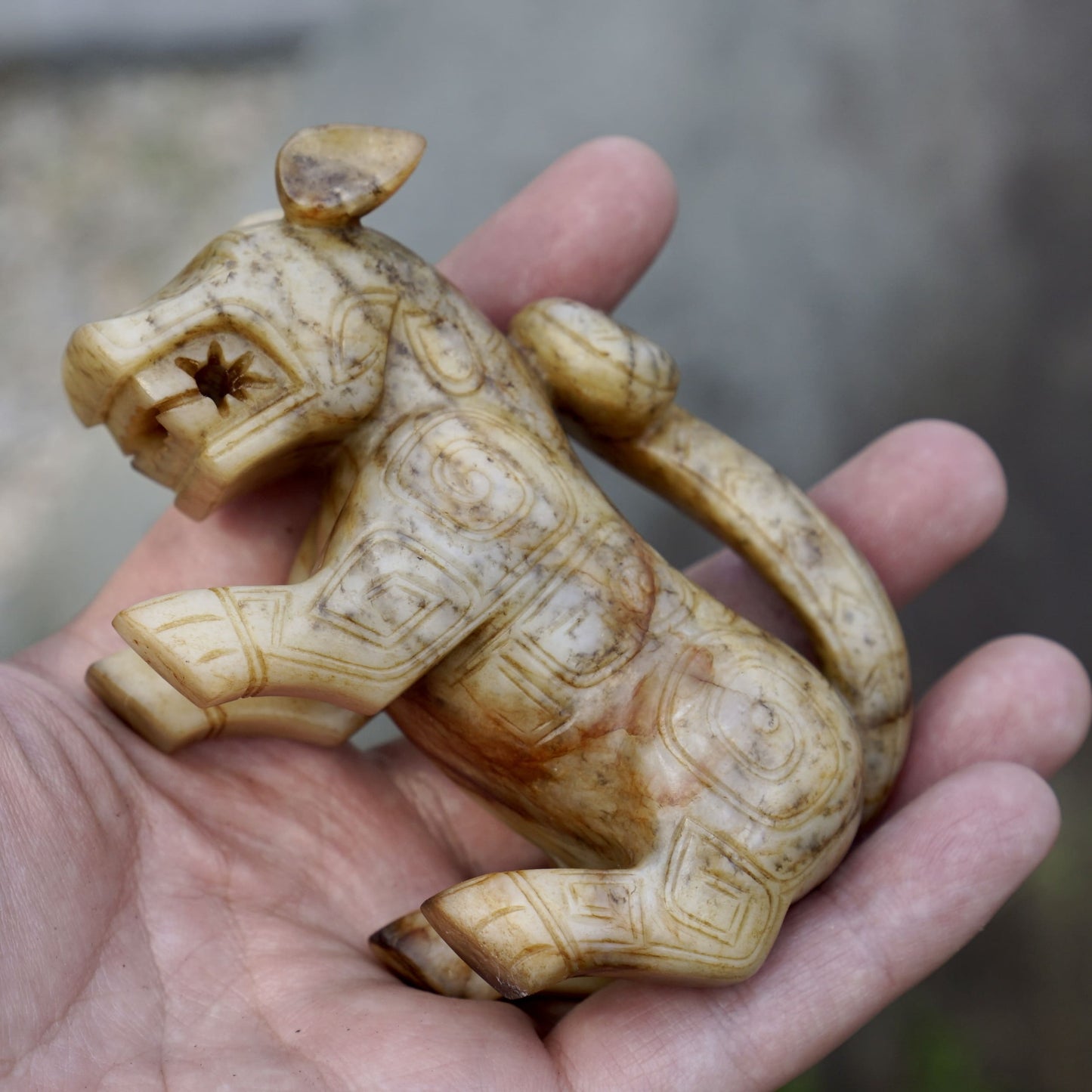 Jade Tiger with Upturned Tail and Artful Soak-induced Color