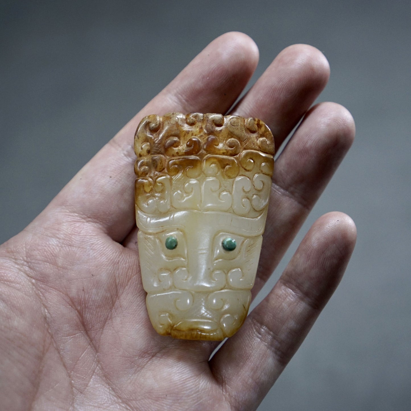 Turquoise Eye Beast Face Jade Pendant-B